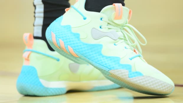 Detailed look at James Harden's shoes.